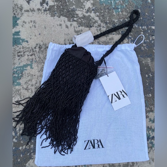ZARA BLACK BEADED SHOULDER BAG NWT - Picture 7 of 8